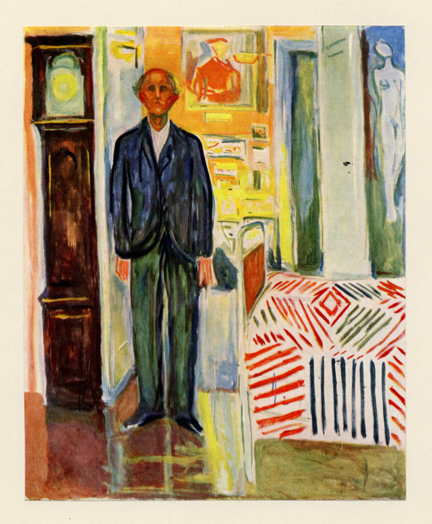 Anonimo , Munch, Edvard - sec. XX - Zwischen Uhr und Bett. Selbstbildnis , fronte