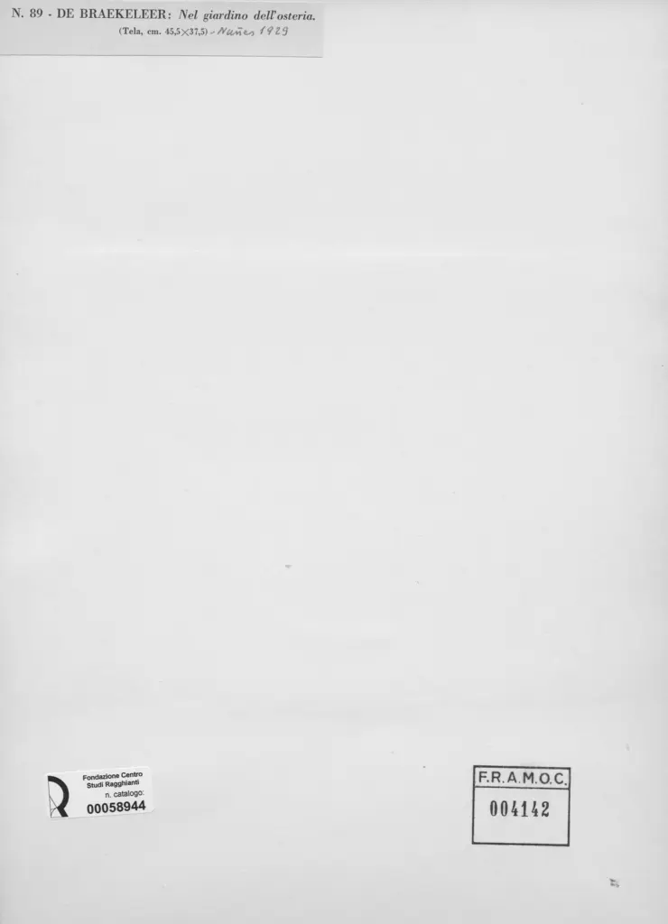 Anonimo , Braekeleer, Henry - sec. XIX - Nel giardino dell'osteria , retro