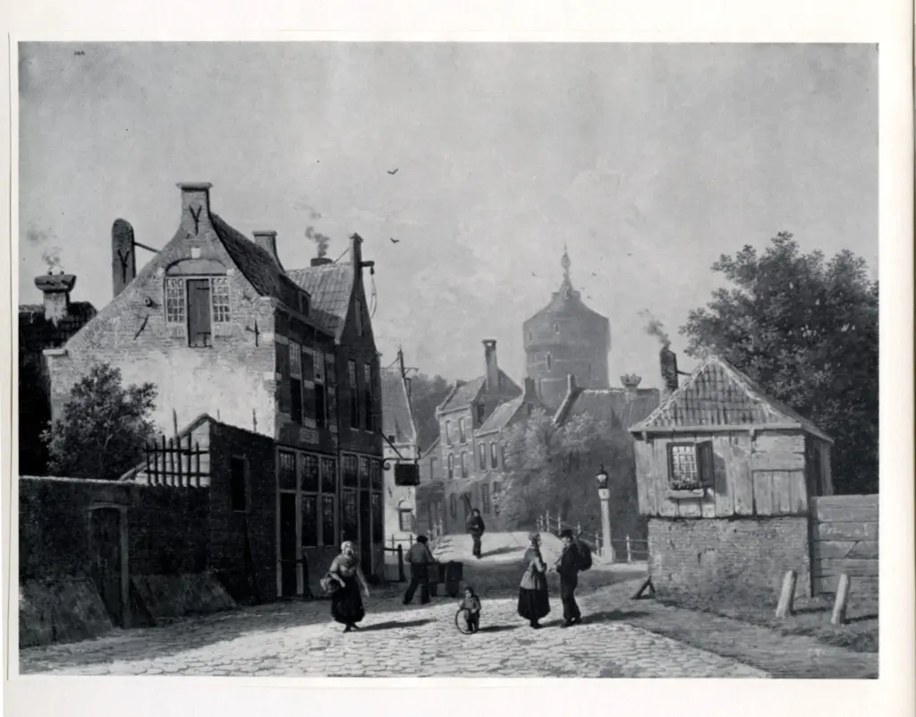 Anonimo , Eversen, Adrianus - sec. XIX - A street scene in a Dutch town , fronte