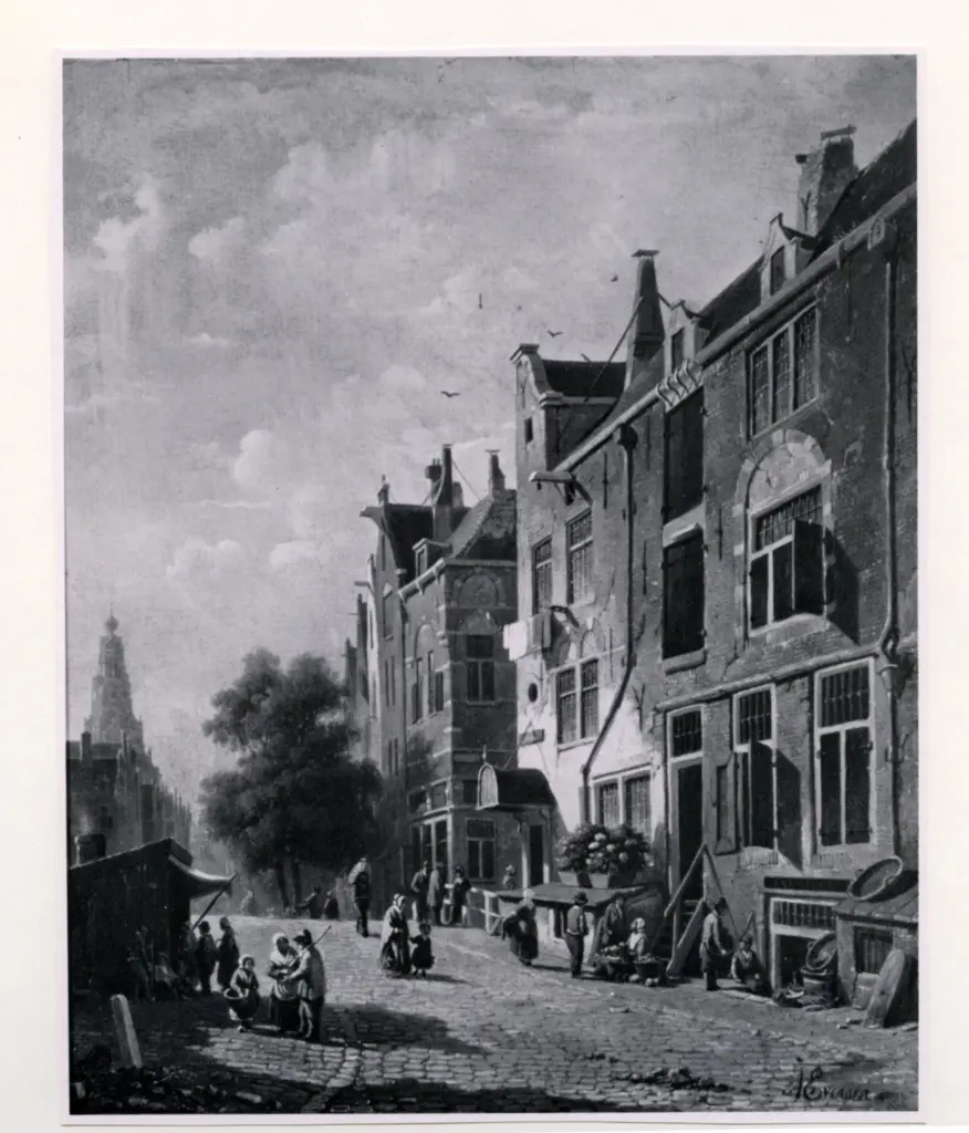 Anonimo , Eversen, Adrianus - sec. XIX - A Street in Amsterdam , fronte