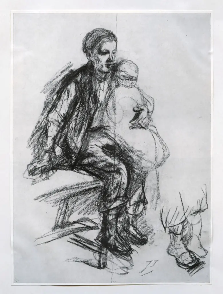 Anonimo , Israels, Josef - sec. XIX - Seated Boy Holding Child, and Study of Feet