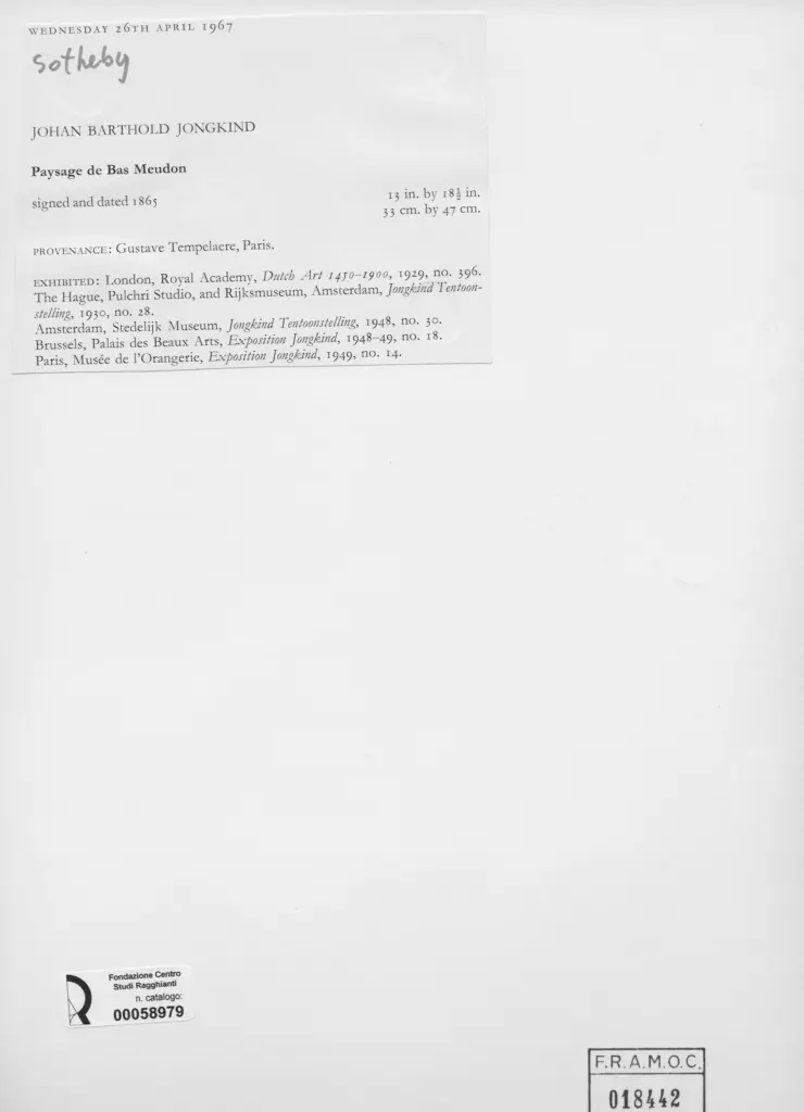Anonimo , Jongkind, Johan Barthold - sec. XIX - Paysage de Bas Meudon , retro