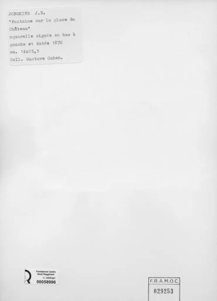 Anonimo , Jongkind, Johan Barthold - sec. XIX - Fontaine sur la place du Château , retro