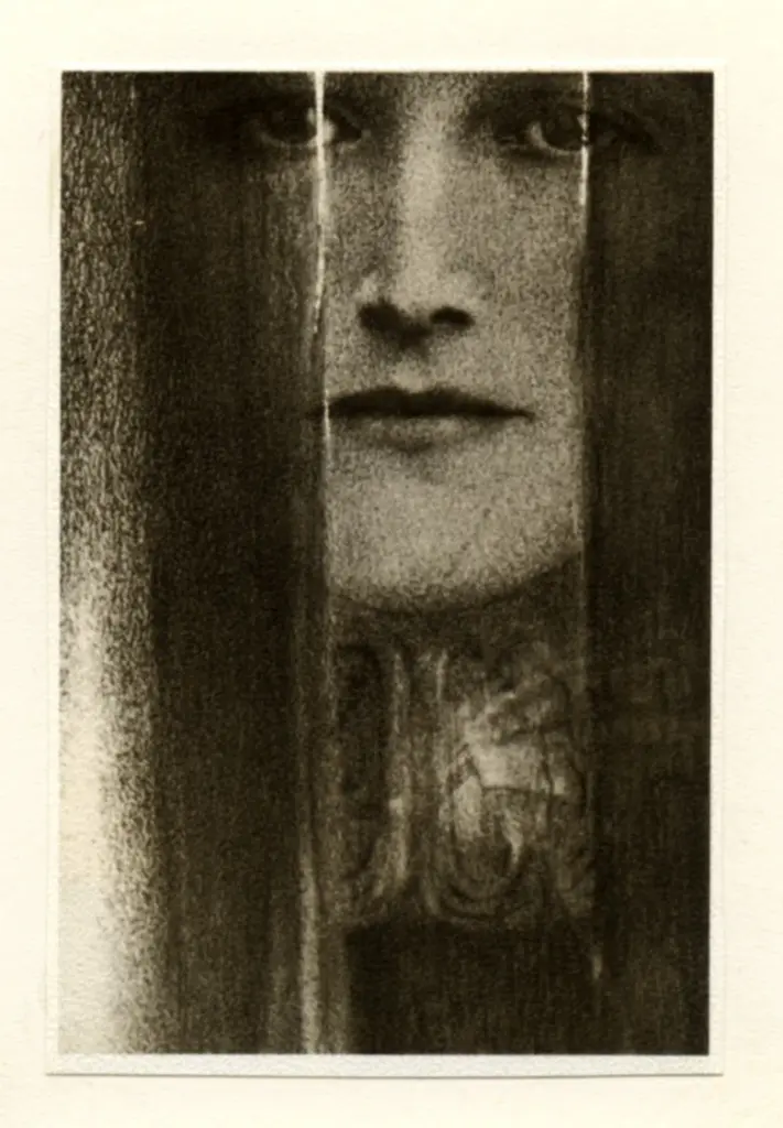 Khnopff, Fernand , Visage entre voiles bleues