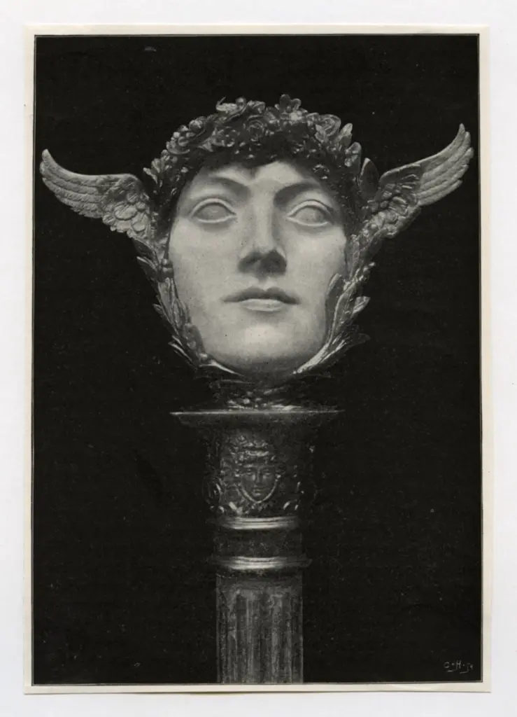 Khnopff, Fernand , Masque in tinted ivory, bronze and enamel