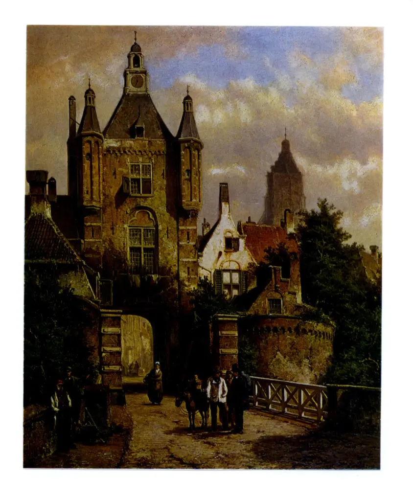 Anonimo , Koekkoek, Willem - sec. XIX - Figures on a town bridge , fronte