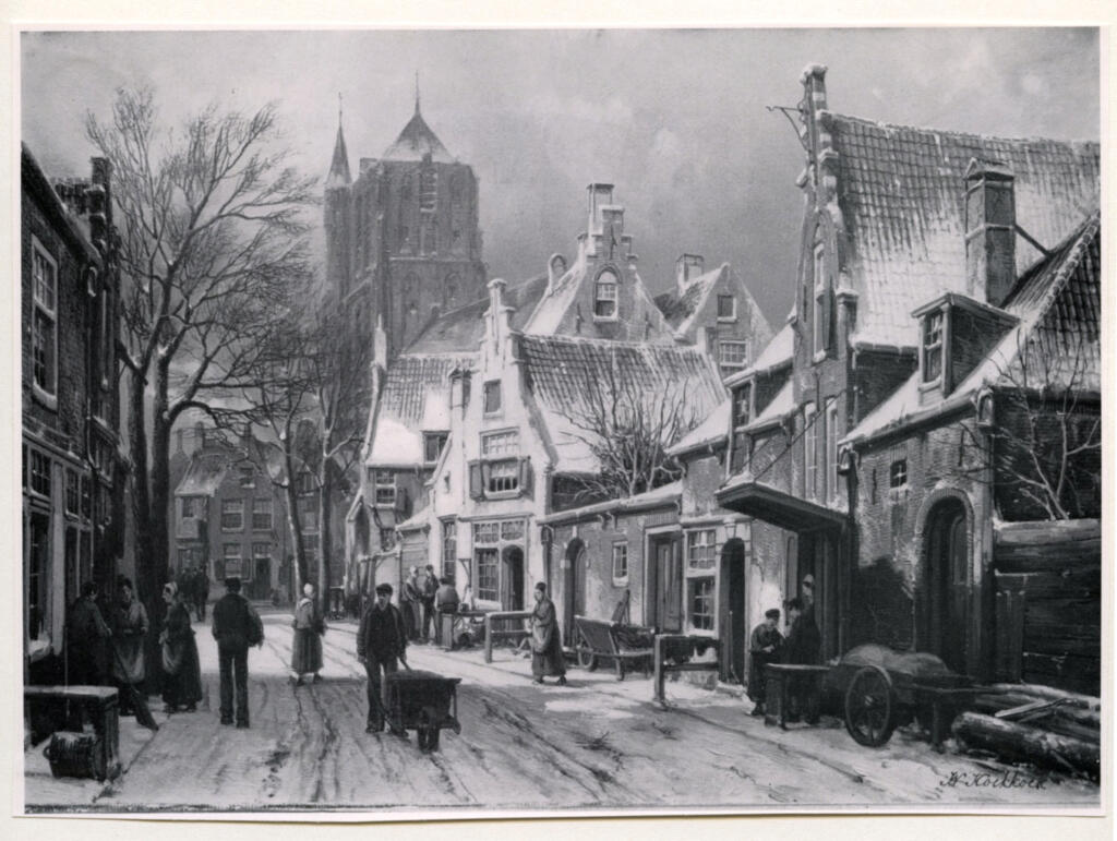 Anonimo , Koekkoek, Willem - sec. XIX - A Street Scene in a Dutch Town in Winter , fronte