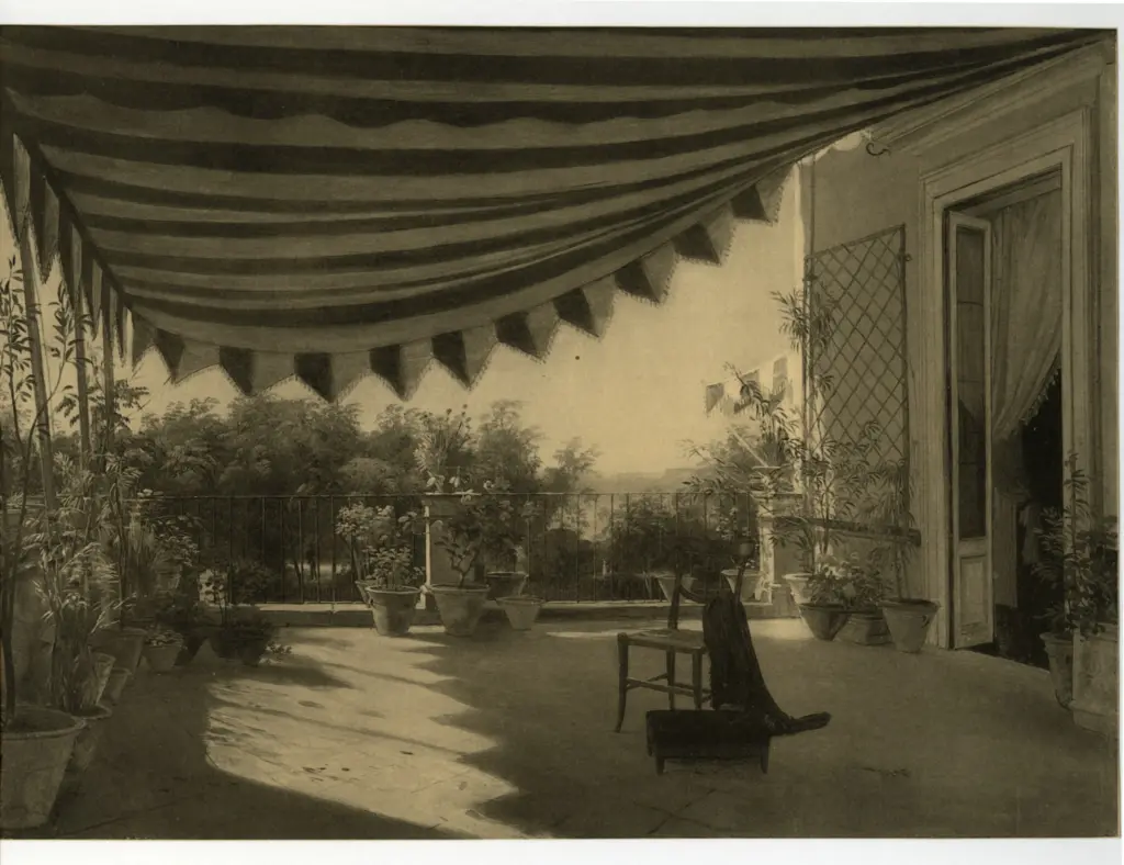 Anonimo , Pitloo, Antonio Sminck - sec. XIX - Terrazza a Napoli , fronte