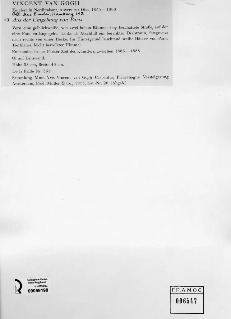 Anonimo , Van Gogh, Vincent - sec. XIX - Aus der Umgebung von Paris , retro