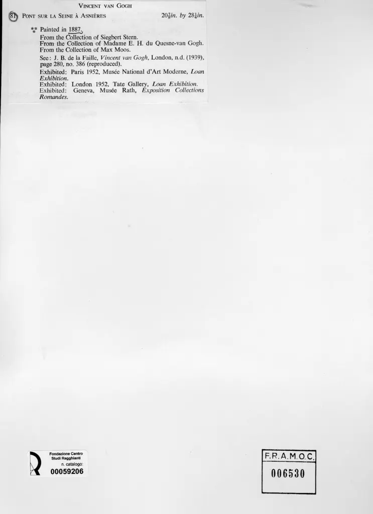 Anonimo , Van Gogh, Vincent - sec. XIX - Pont sur la Seine &agrave; Asnieres , retro