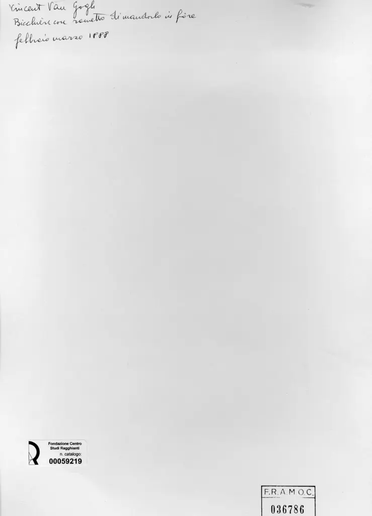 Anonimo , Van Gogh, Vincent - sec. XIX - Bicchiere con rametto di mandorlo in fiore , retro