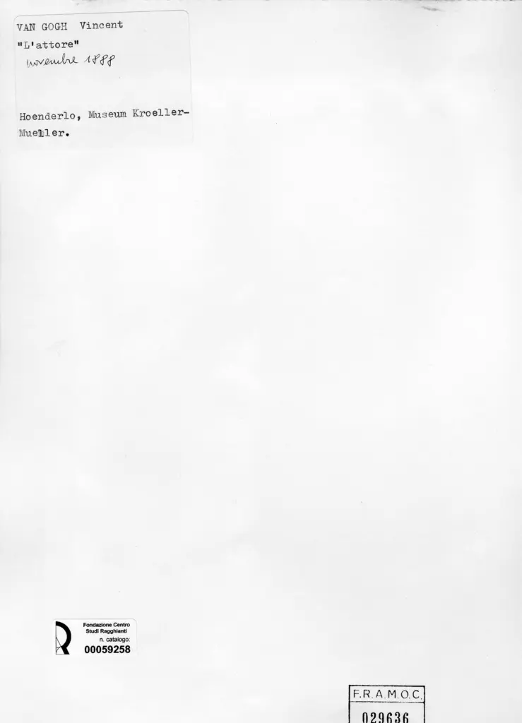 Anonimo , Van Gogh, Vincent - sec. XIX - L'attore , retro