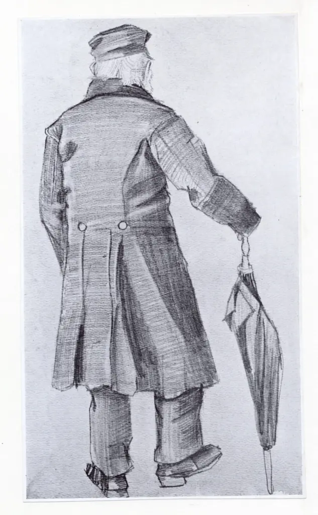 Anonimo , Van Gogh, Vincent - sec. XIX - Vieillard avec parapluie, vu de dos , fronte