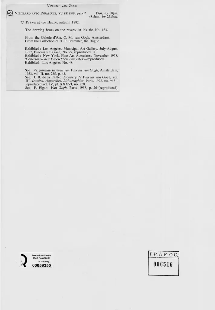 Anonimo , Van Gogh, Vincent - sec. XIX - Vieillard avec parapluie, vu de dos , retro