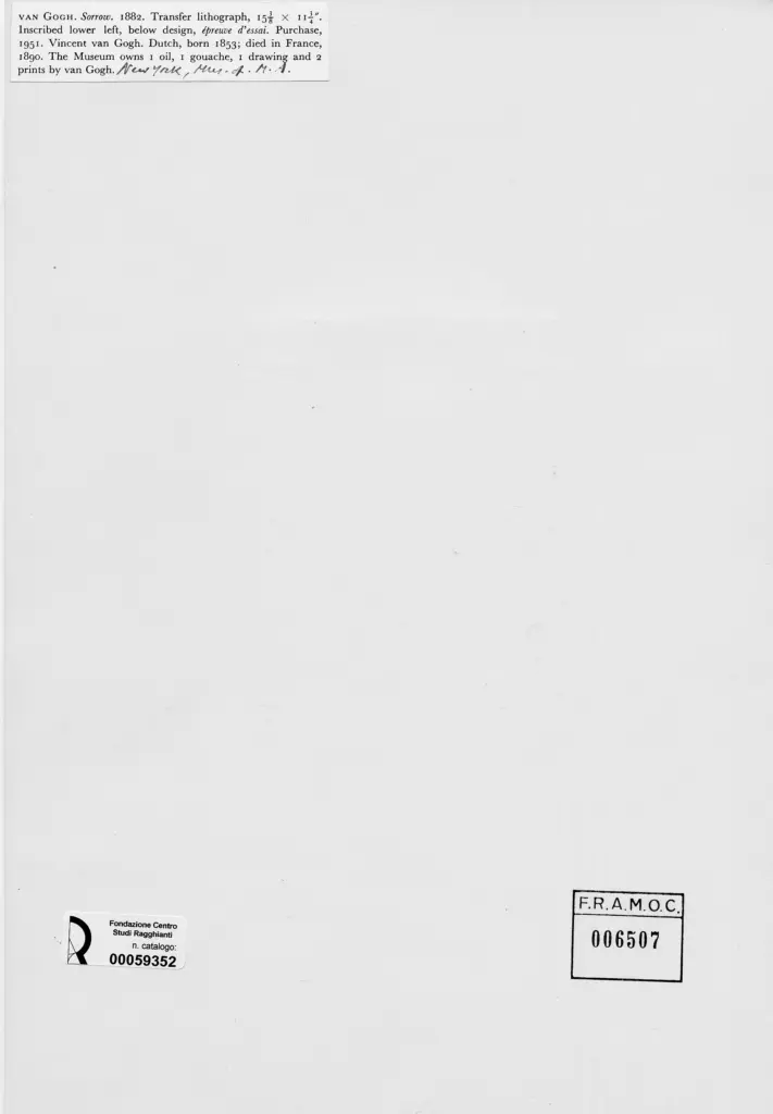 Anonimo , Van Gogh, Vincent - sec. XIX - Sorrow , retro