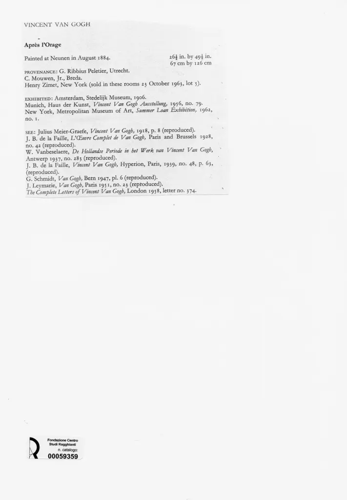 Anonimo , Van Gogh, Vincent - sec. XIX - Apr&egrave;s l'Orage , retro