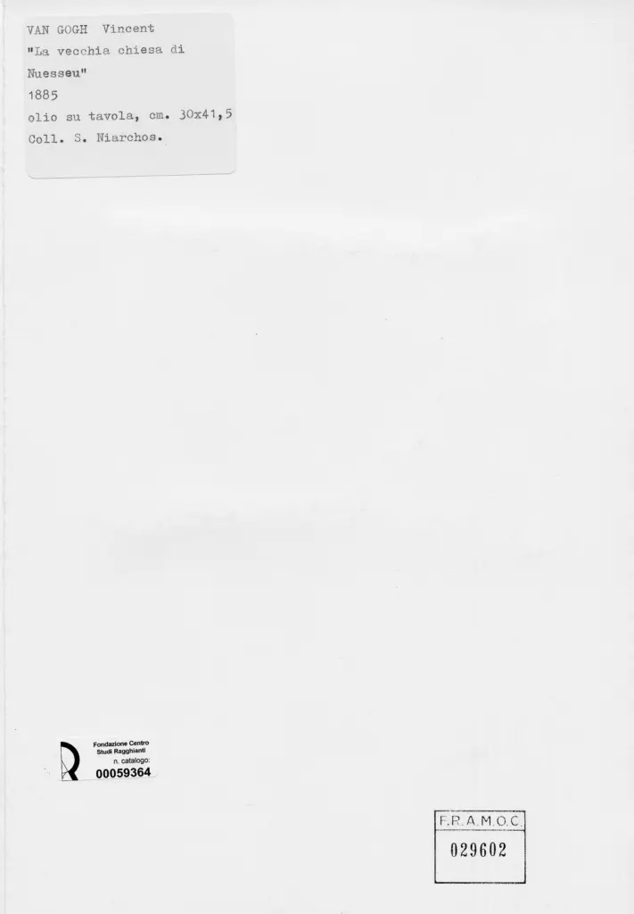 Anonimo , Van Gogh, Vincent - sec. XIX - La vecchia Chiesa di Nuesseu , retro