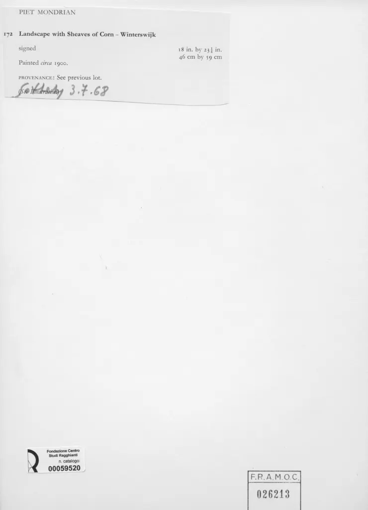 Anonimo , Mondrian, Piet - sec. XX - Landscape with Sheaves of Corn - Winterswijk , retro