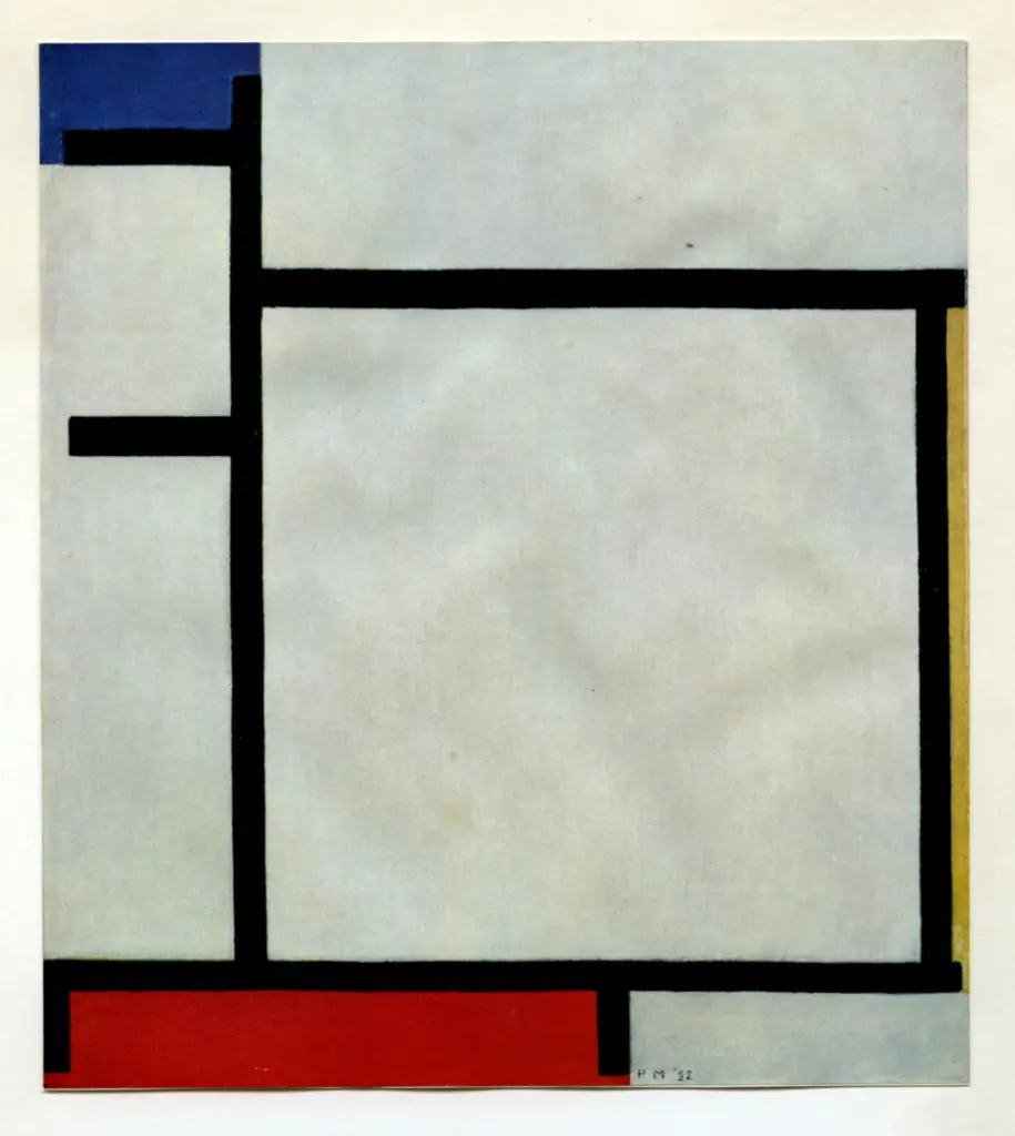 Anonimo , Mondrian, Piet - sec. XX - Composizione in giallo, rosso e bl&ugrave; , fronte