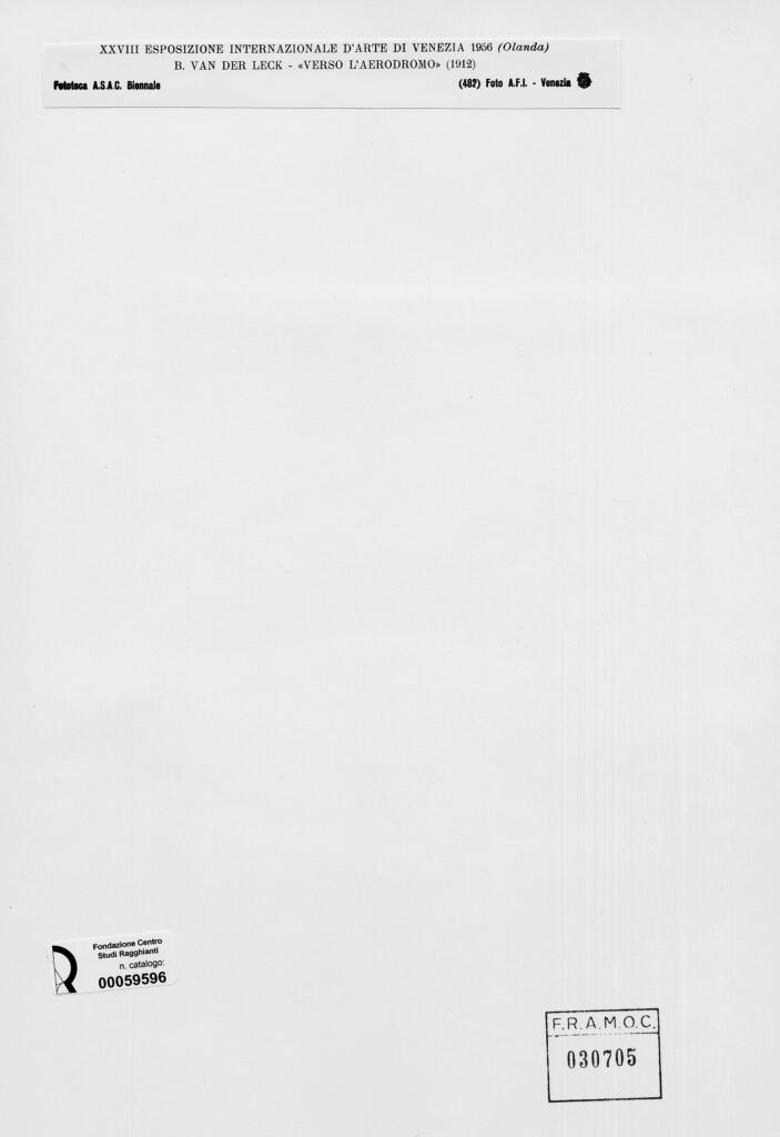 A.F.I. Agenzia Fotografica Industriale , van Der Leck, Bart - sec. XX - Verso l'aerodromo , retro