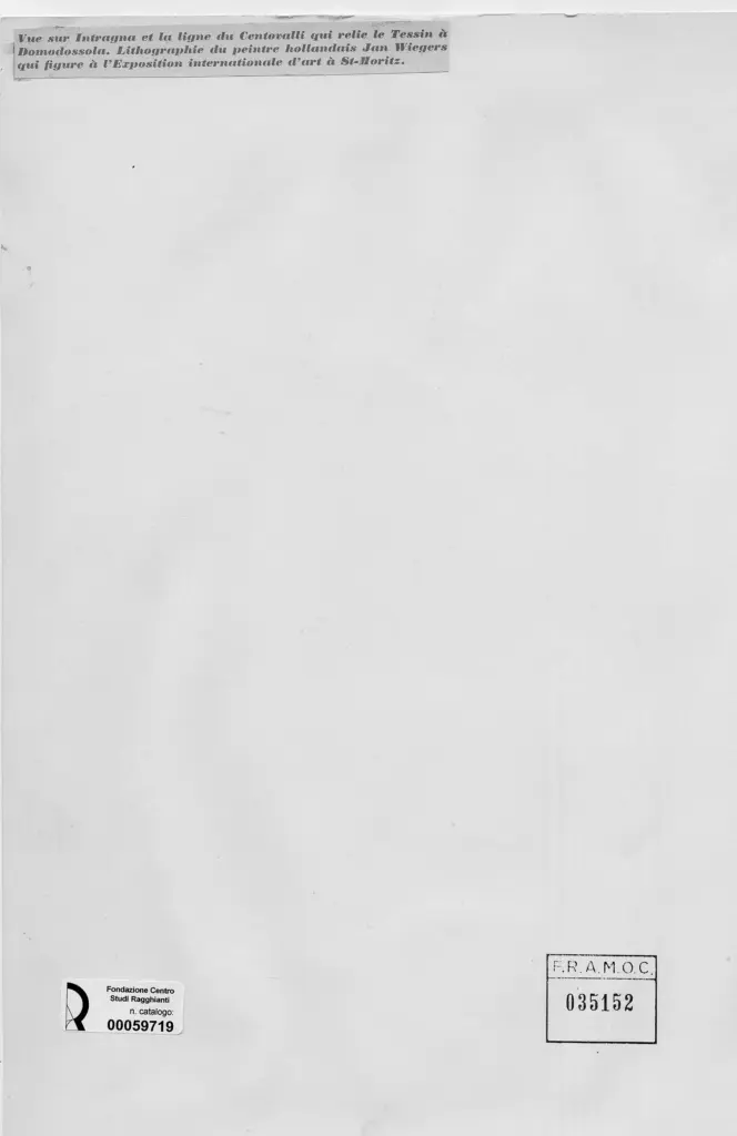 Anonimo , Wiegers, Jan - sec. XX - Vue sur Intragna et la ligne du Centovalli qui relie le Tessin à Domodossola , retro