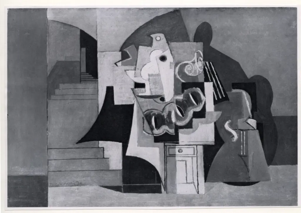 Anonimo , Marcoussis, Louis - sec. XX - Int&eacute;rieur &agrave; la contrebasse et &agrave; l'escalier , fronte