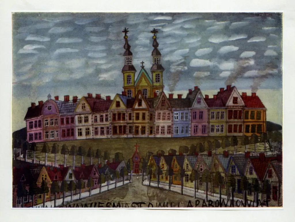 Anonimo , Nikifor, Krynicki - sec. XX - Street in Small Town , fronte