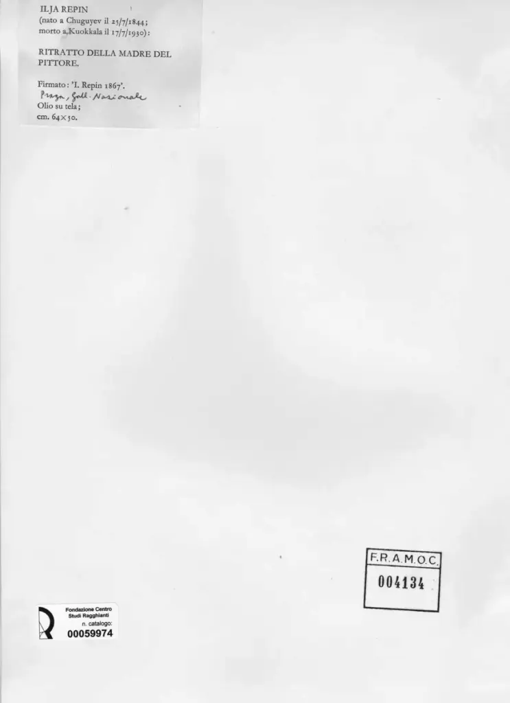 Anonimo , Repin, Ilja - sec. XIX - Ritratto della madre del pittore , retro