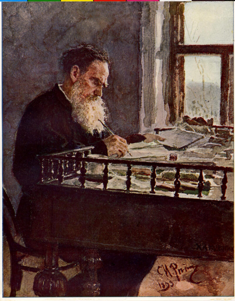 Anonimo , Repin, Ilja - sec. XIX - Comte Léon Tolstoj au Travail , fronte