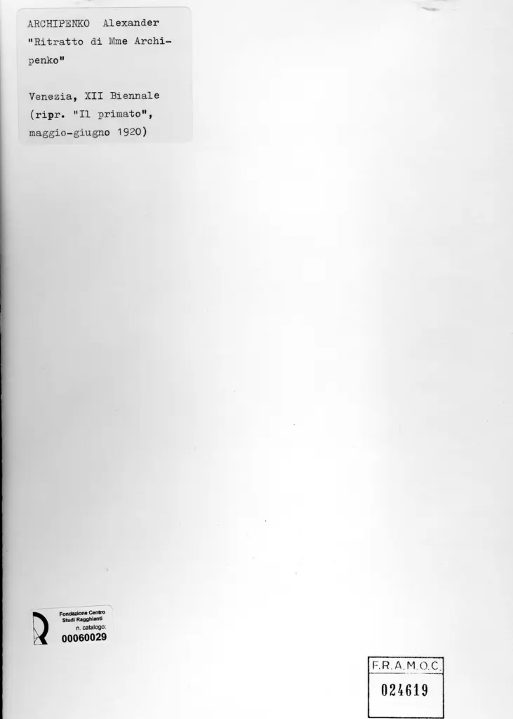 Anonimo , Archipenko, Alexander - sec. XX - Ritratto di M.me Archipenko , retro