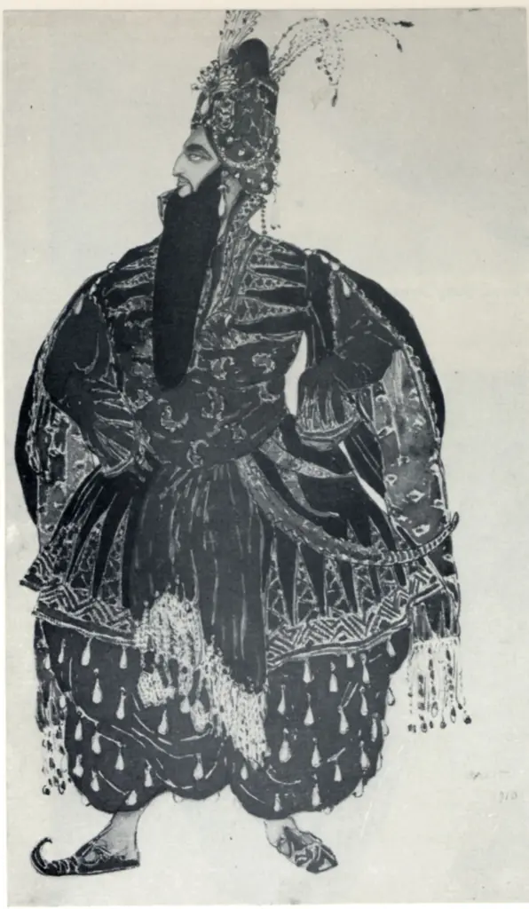 Bakst, Leon , Costume design for the Sultan in Sch&egrave;h&eacute;rezade