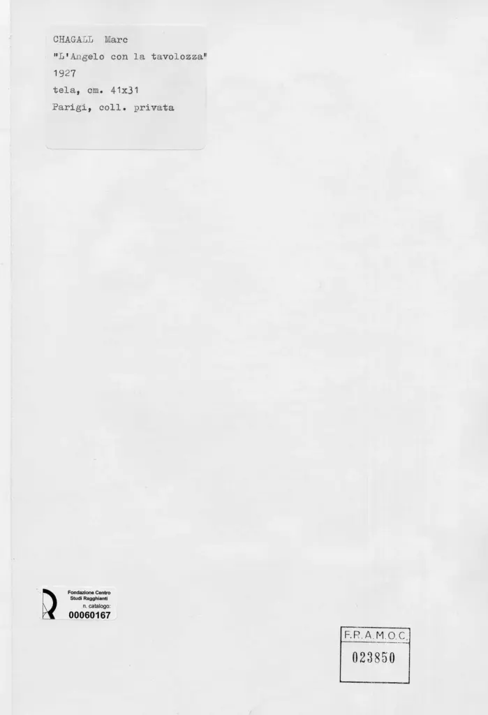 Anonimo , Chagall, Marc - sec. XX - L'Angelo con la tavolozza , retro