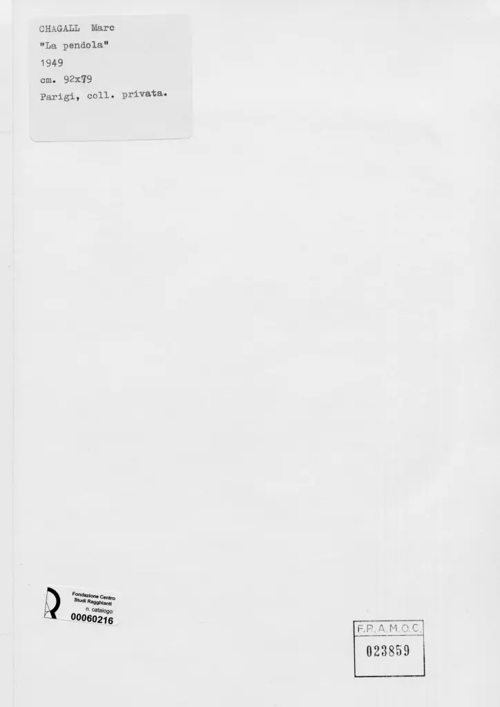 Anonimo , Chagall, Marc - sec. XX - La pendola , retro