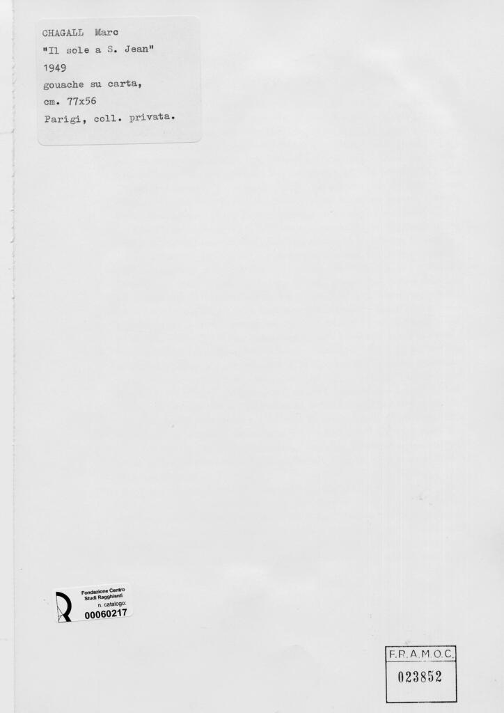 Anonimo , Chagall, Marc - sec. XX - Il sole a S. Jean , retro