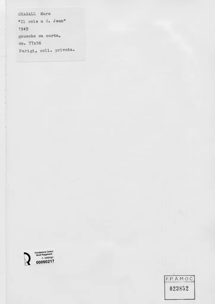 Anonimo , Chagall, Marc - sec. XX - Il sole a S. Jean , retro