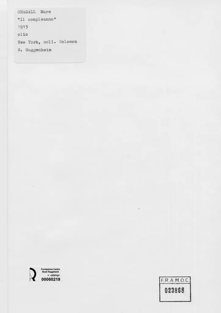 Anonimo , Chagall, Marc - sec. XX - Il compleanno , retro