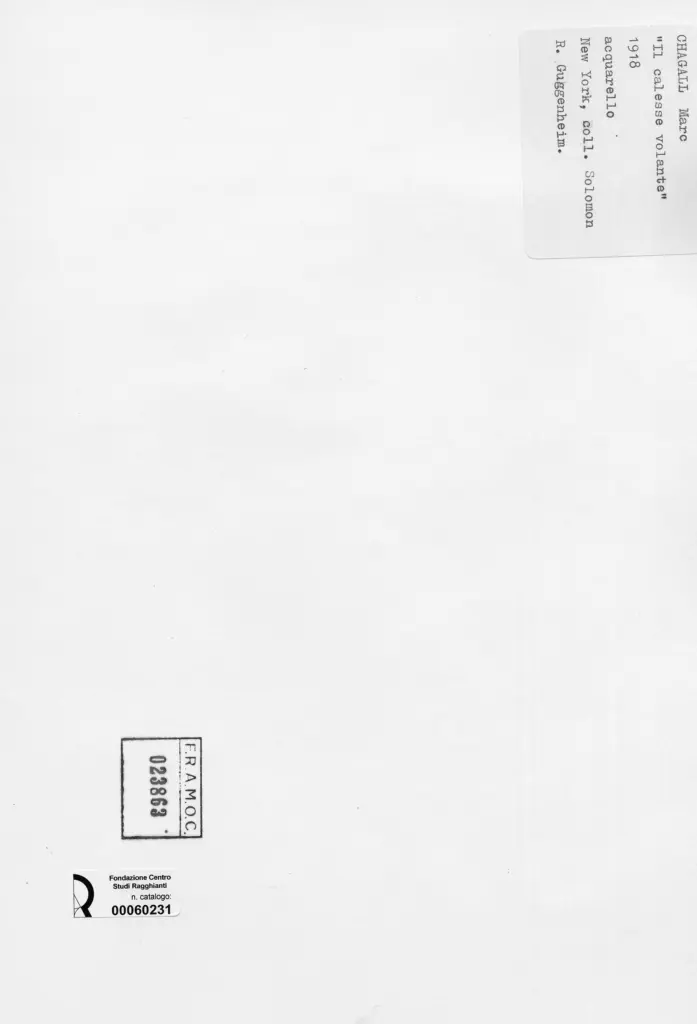 Anonimo , Chagall, Marc - sec. XX - Il calesse volante , retro