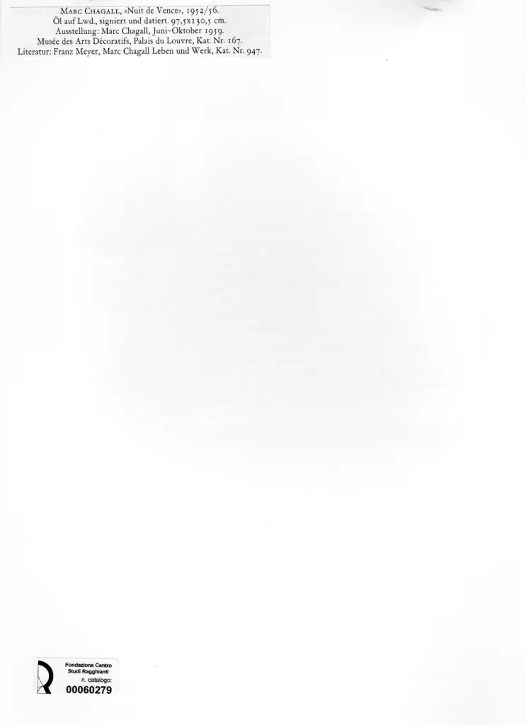 Anonimo , Chagall, Marc - sec. XX - Nuit de Vence , retro