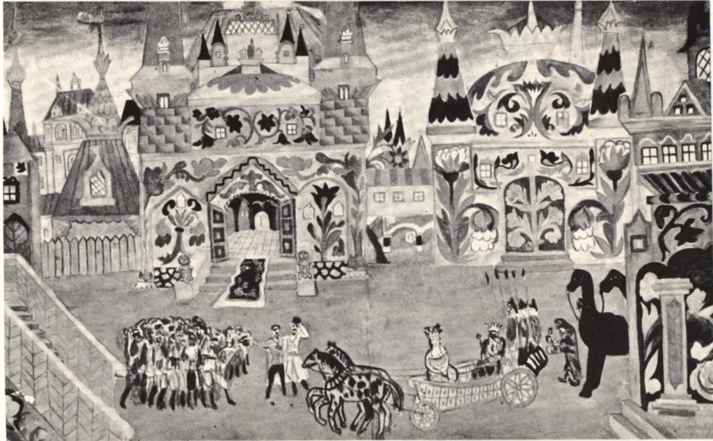 Anonimo , Gontcharova, Natalia - sec. XX - Scenografia per "Il Gallo d'oro" di Rimskij-Korsakov , fronte