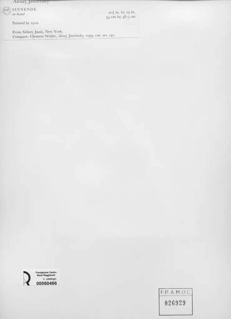 Anonimo , Jawlensky, Alexej - sec. XX - Sinnende , retro