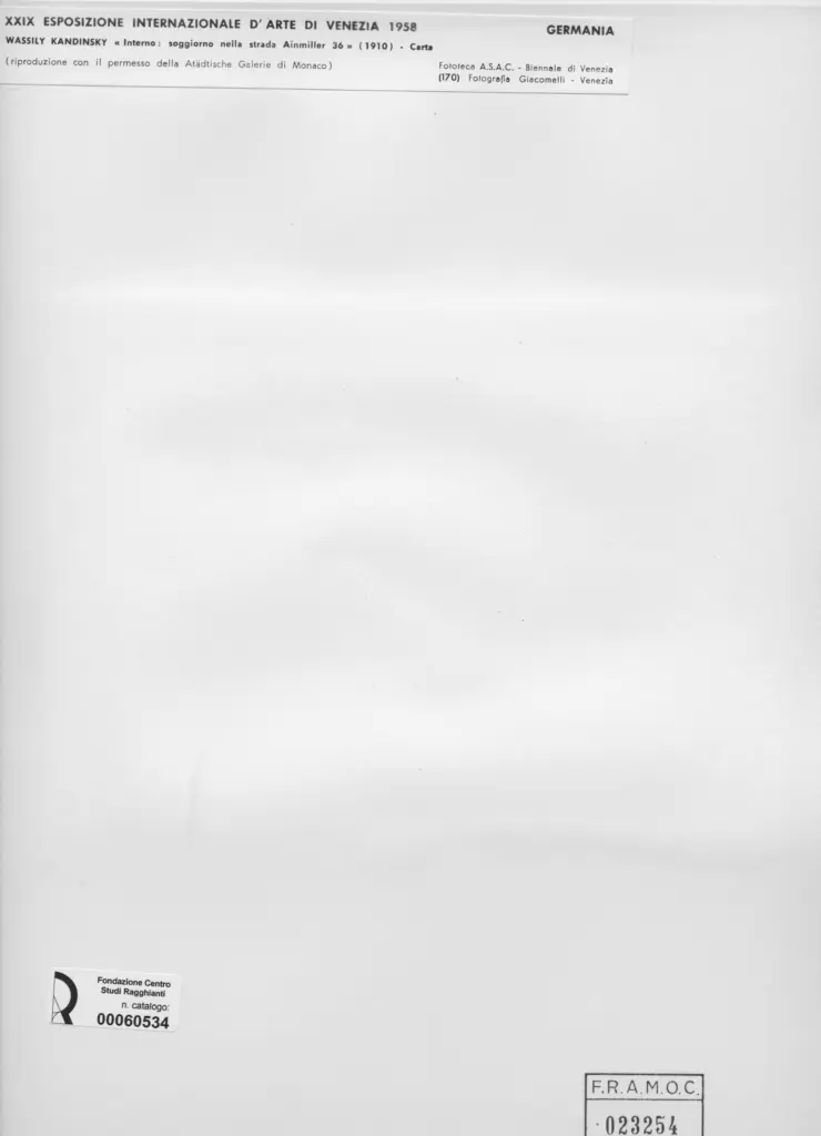 Giacomelli , Kandinsky, Wassili - sec. XX - Interno: soggiorno nella strada Ainmiller 36 , retro