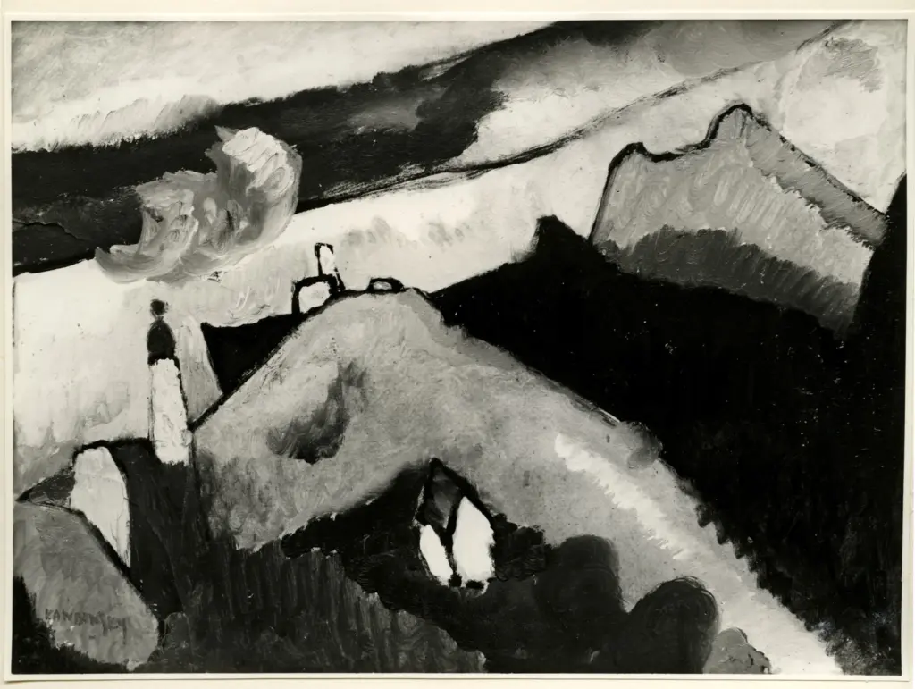 Giacomelli , Kandinsky, Wassili - sec. XX - Paesaggio montano con chiesa , fronte