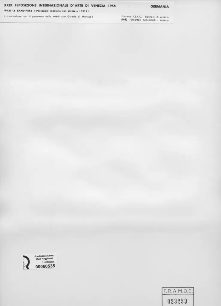 Giacomelli , Kandinsky, Wassili - sec. XX - Paesaggio montano con chiesa , retro