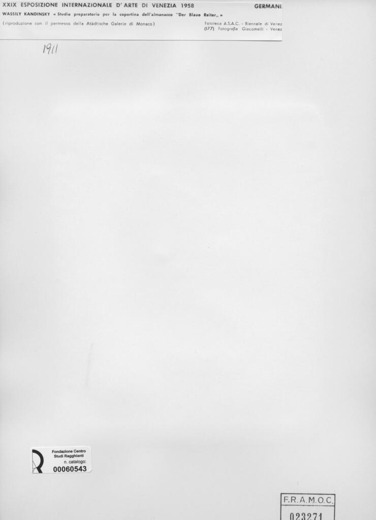 Giacomelli , Kandinsky, Wassili - sec. XX - Studio preparatorio per la copertina dell'almanacco "Der Blaue Reiter" , retro