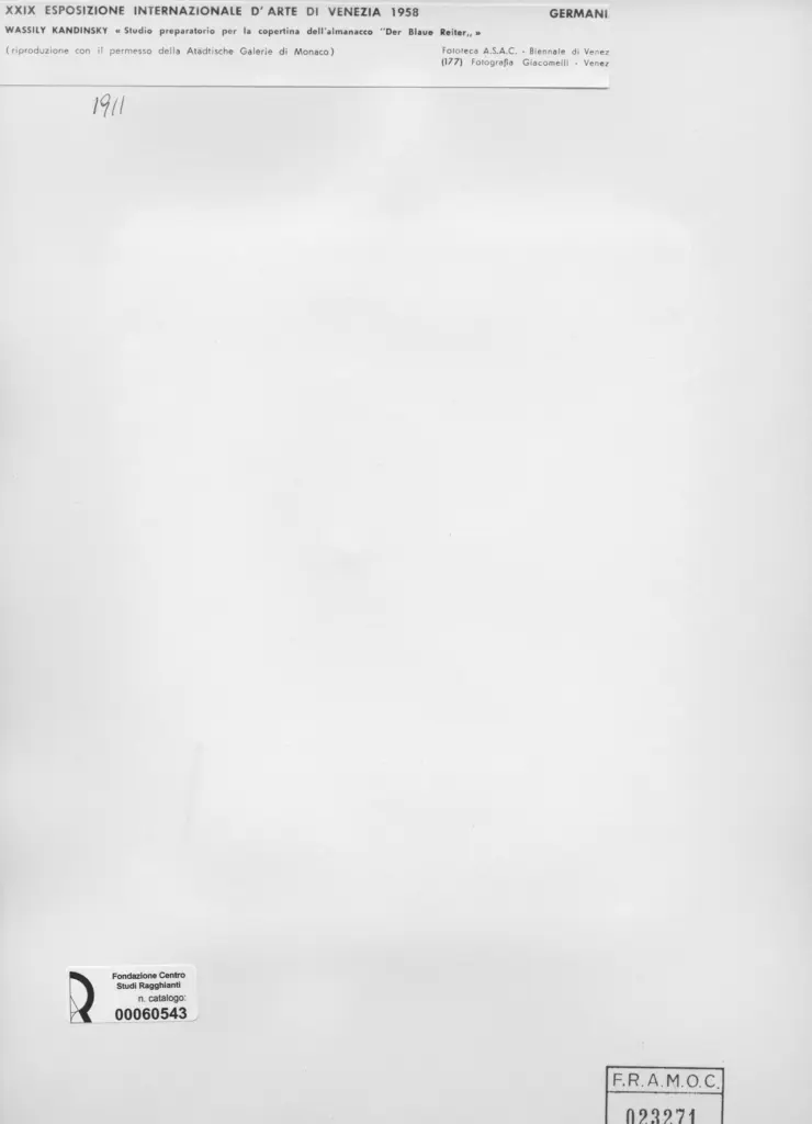 Giacomelli , Kandinsky, Wassili - sec. XX - Studio preparatorio per la copertina dell'almanacco "Der Blaue Reiter" , retro