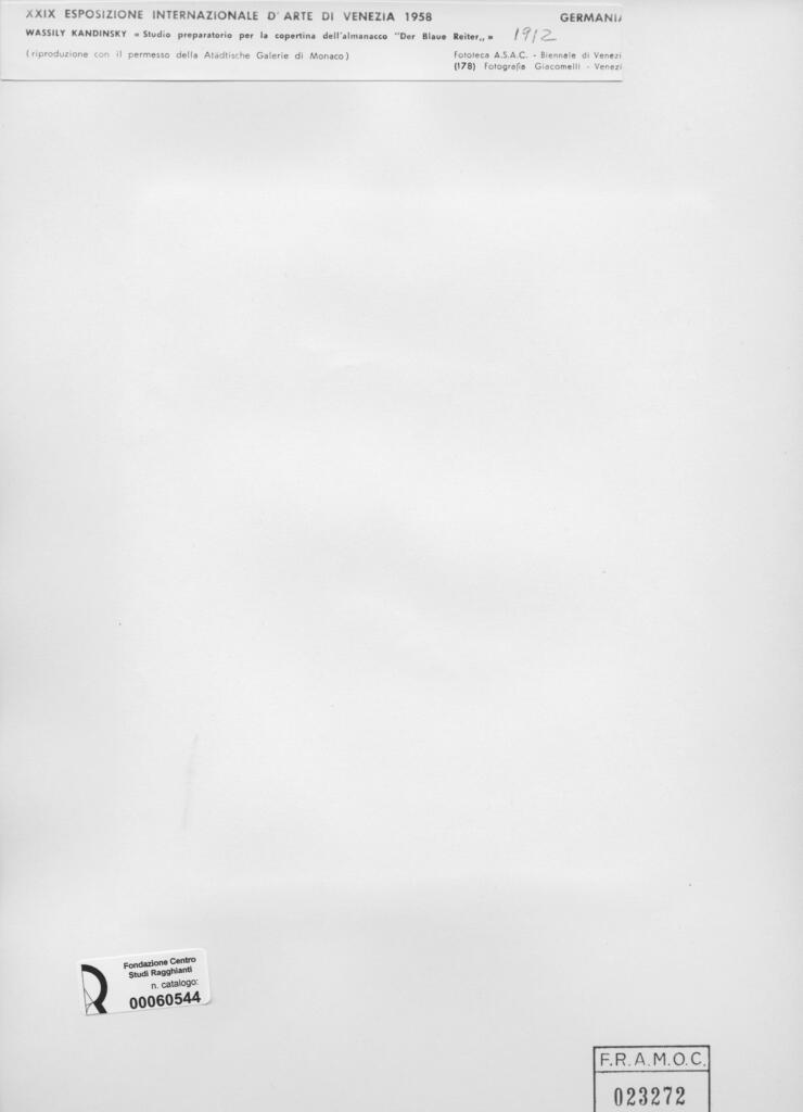 Giacomelli , Kandinsky, Wassili - sec. XX - Studio preparatorio per la copertina dell'almanacco "Der Blaue Reiter" , retro