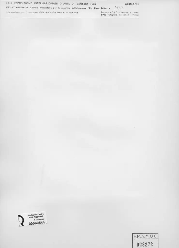 Giacomelli , Kandinsky, Wassili - sec. XX - Studio preparatorio per la copertina dell'almanacco "Der Blaue Reiter" , retro