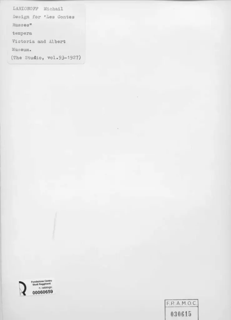 Anonimo , Larionoff, Michail - sec. XIX/ XX - Design for "Les Contes Russes" , retro