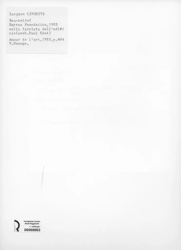 Anonimo , Lipchitz, Jacques - sec. XX - Bas-relief , retro