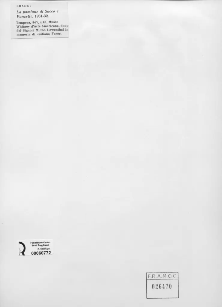 Anonimo , Shahn, Ben - sec. XX - La Passione di Sacco e Venzetti , retro